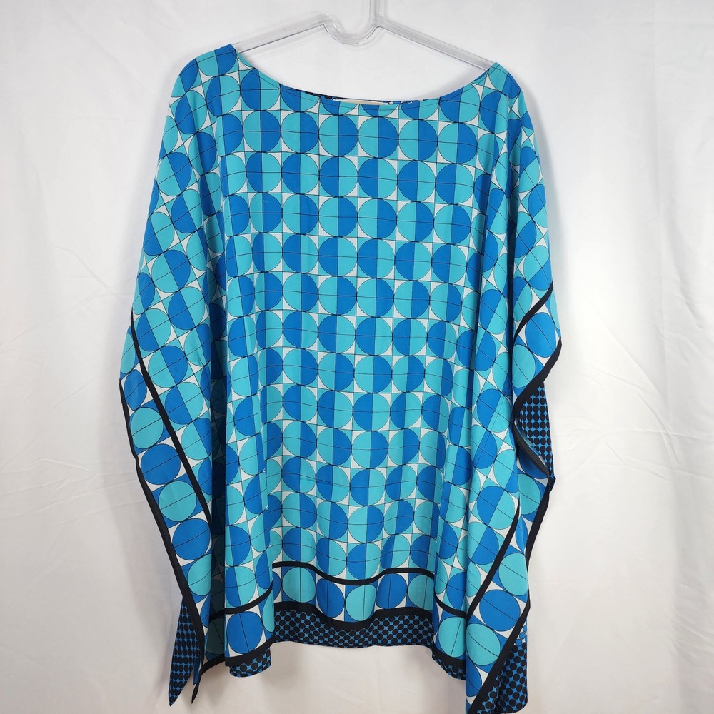 Michael Kors Blue Geometric Dolman Top Kaftan Womens Large Indie Lightweight 90s